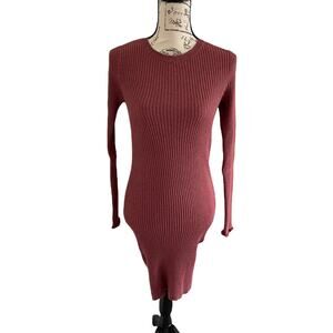 American Eagle Outfitters Ribbed Knit Maroon Long Sleeve Sweater Dress Medium